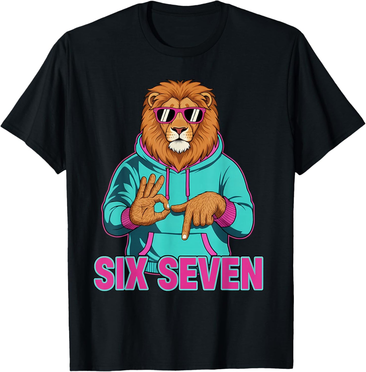 Six Seven Meme Cute Lion 67 Funny Gen Z Apha Slang T-Shirt - T-Shirt | Black