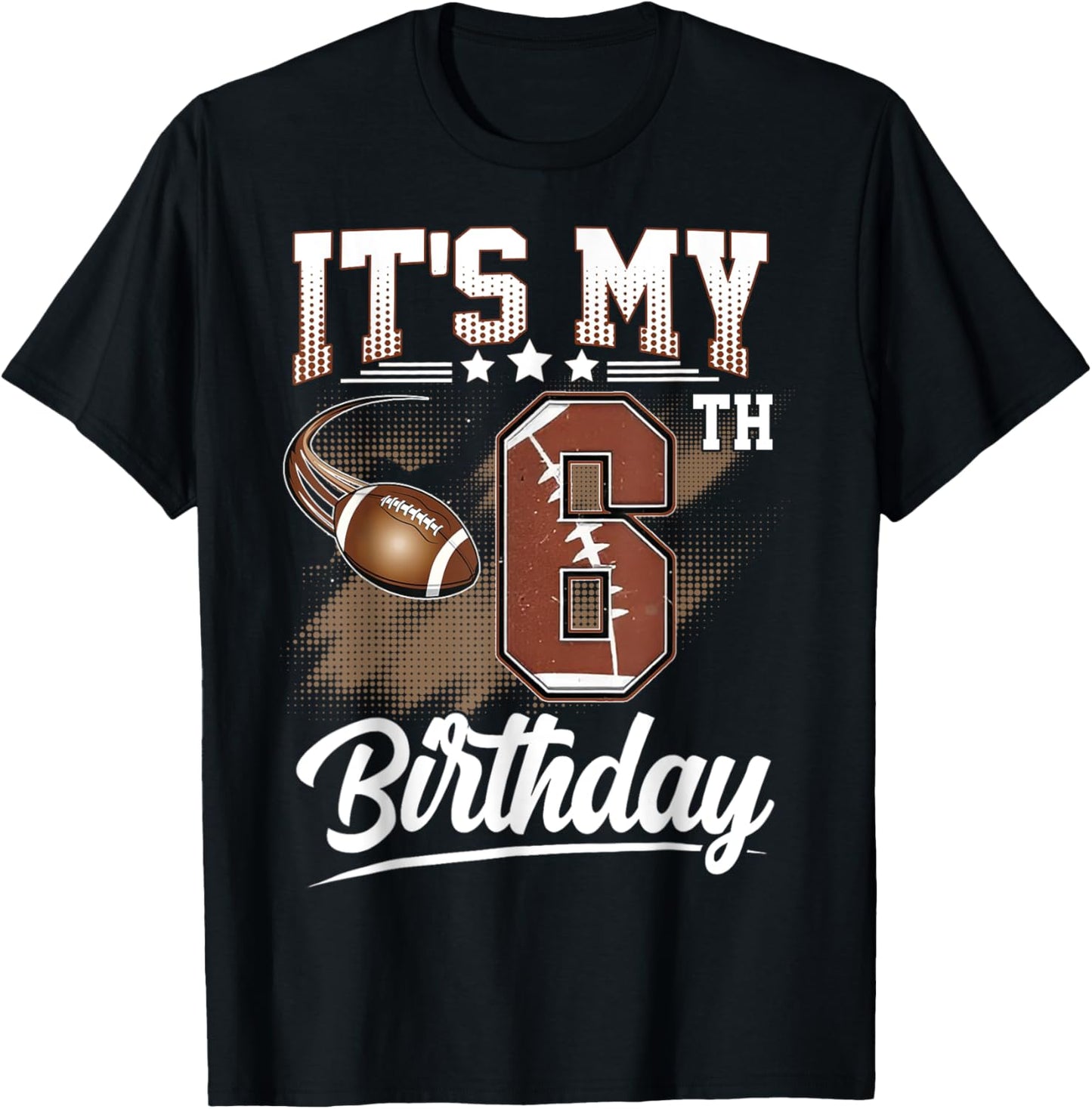Kids 6 Year Old It's My 6th Birthday Football Themed Party T-Shirt - T-Shirt | Black