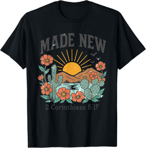 Made New – 2 Corinthians 5:17 Retro Desert Christian T-Shirt - T-Shirt | Black