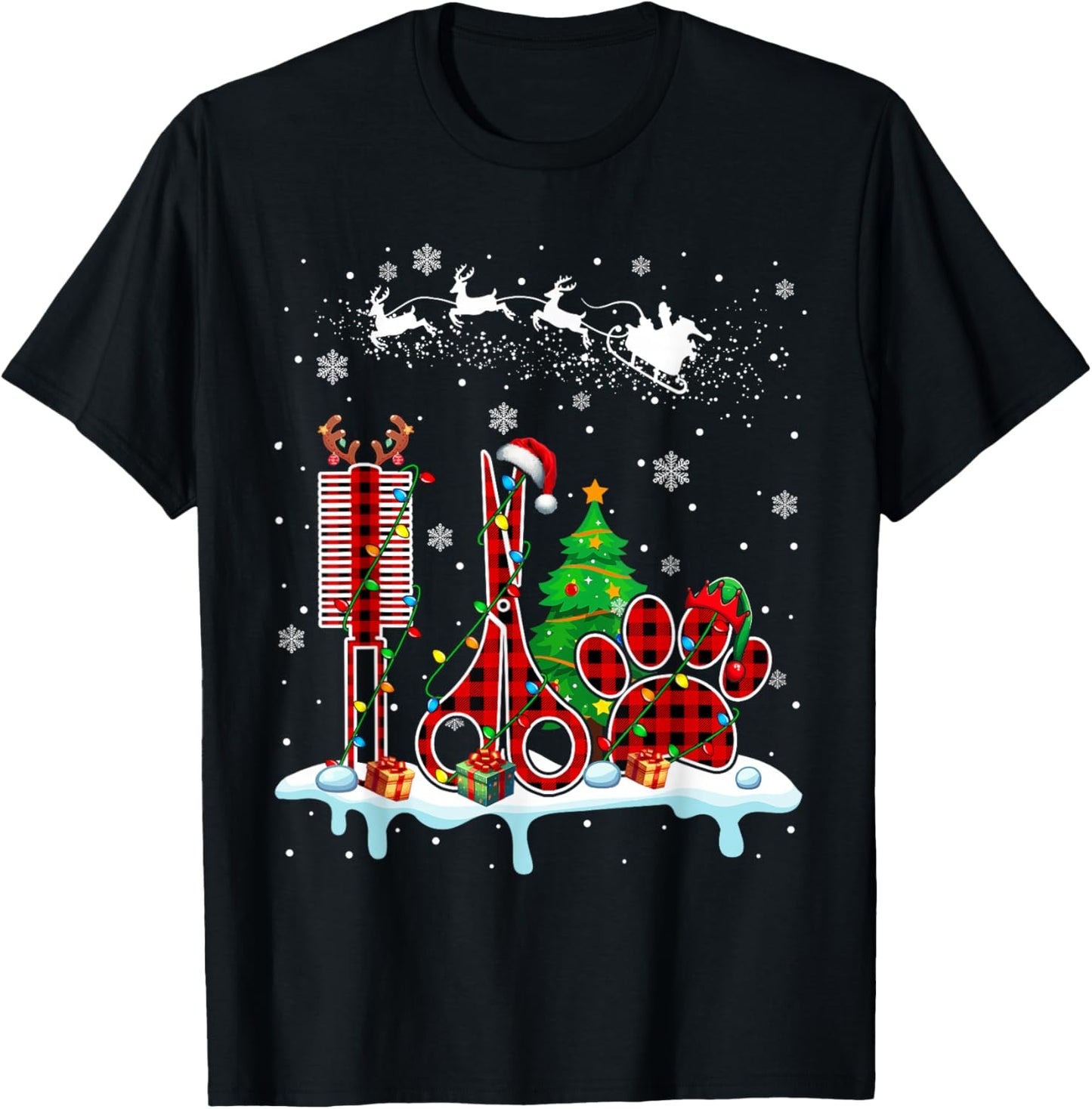 Santa Elf Reindeer Dog Groomer Tools Christmas Job Team T-Shirt - T-Shirt | Black