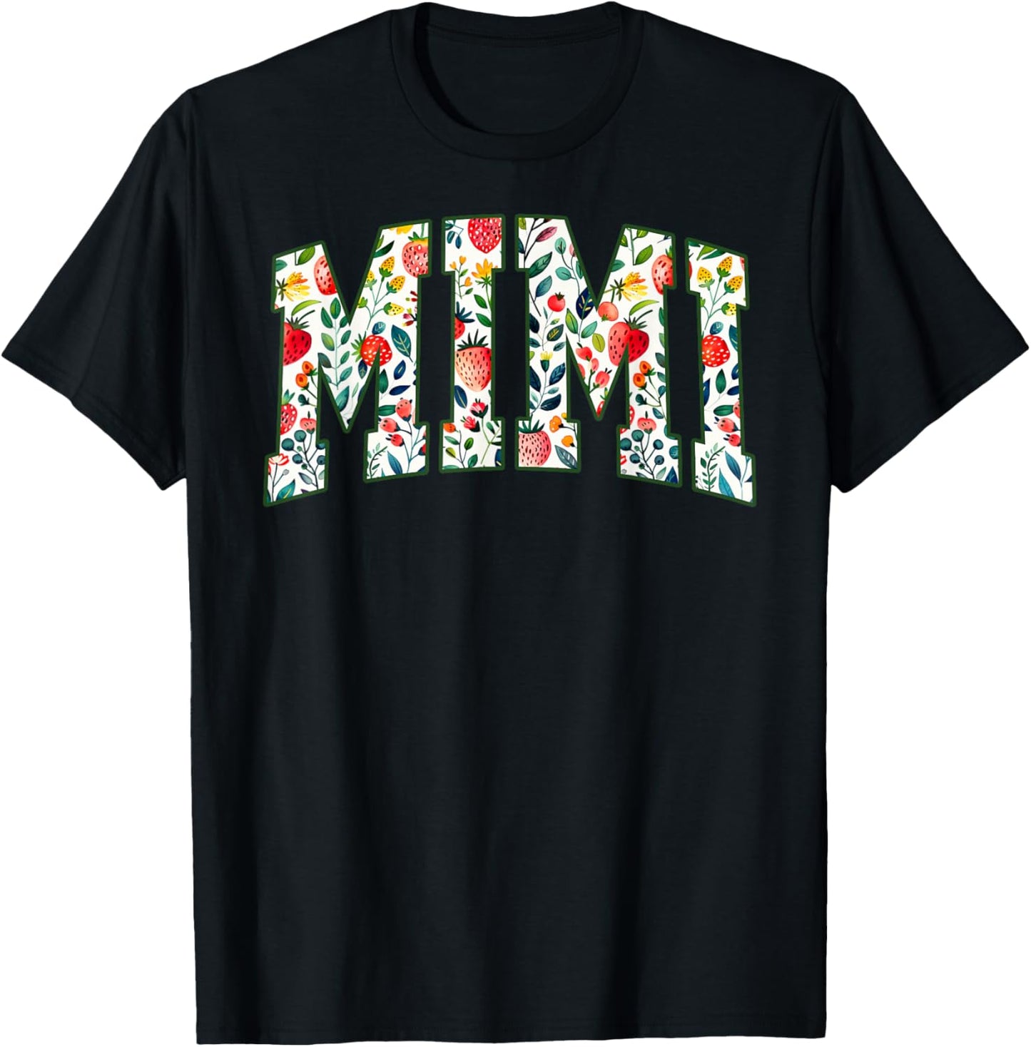 Floral Strawberry Mimi Christmas Grandma To Be Mothers Day T-Shirt - T-Shirt | Black