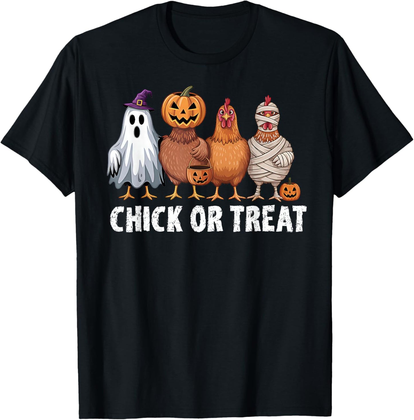Funny Chick Or Treat Chickens Ghost Witchy Halloween T-Shirt - T-Shirt | Black