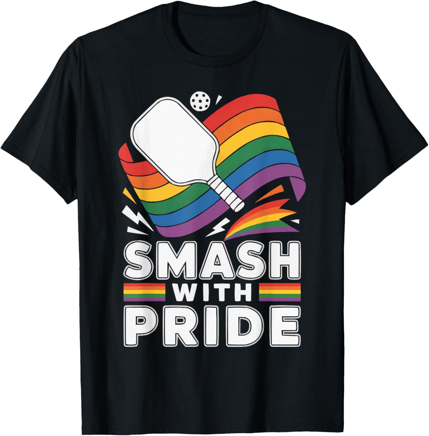 Lesbian Gay Pickleball Player Paddle Rainbow Flag LGBTQ T-Shirt - T-Shirt | Black
