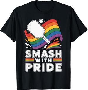 Lesbian Gay Pickleball Player Paddle Rainbow Flag LGBTQ T-Shirt - T-Shirt | Black