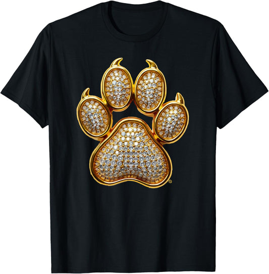 Dog Mom, Dog Dad, Gold Dog Paw, Great Bling Dog Lover Gift T-Shirt - T-Shirt | Black