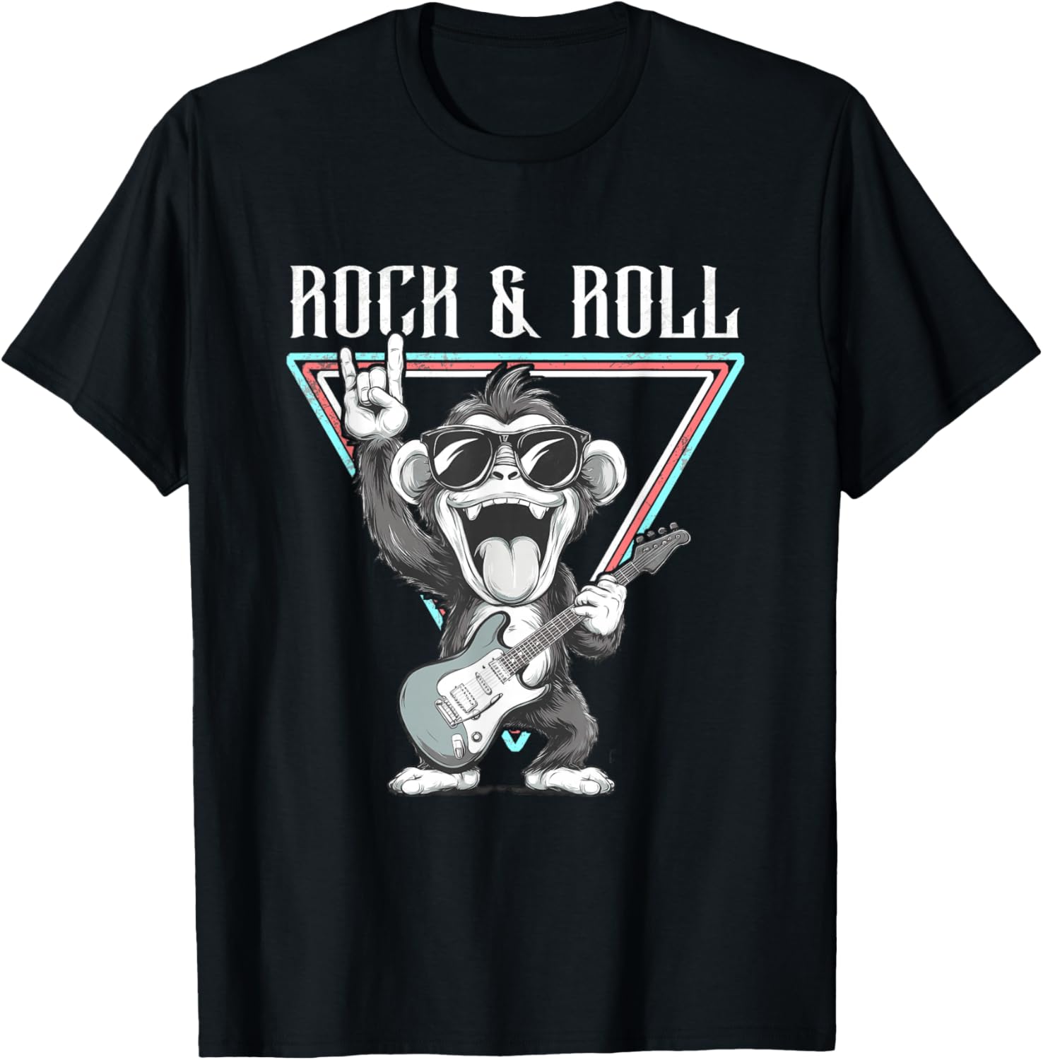Rock & Roll Monkey Guitar Funny T-Shirt - T-Shirt | Black