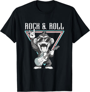 Rock & Roll Monkey Guitar Funny T-Shirt - T-Shirt | Black