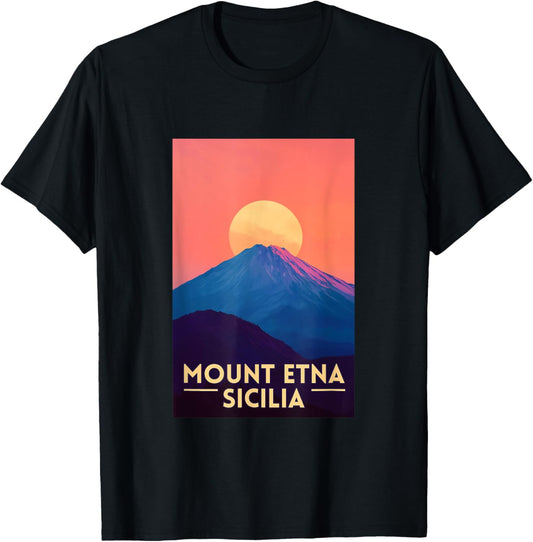 Mount Etna Retro Sicily Italy Souvenir T-Shirt - T-Shirt | Black