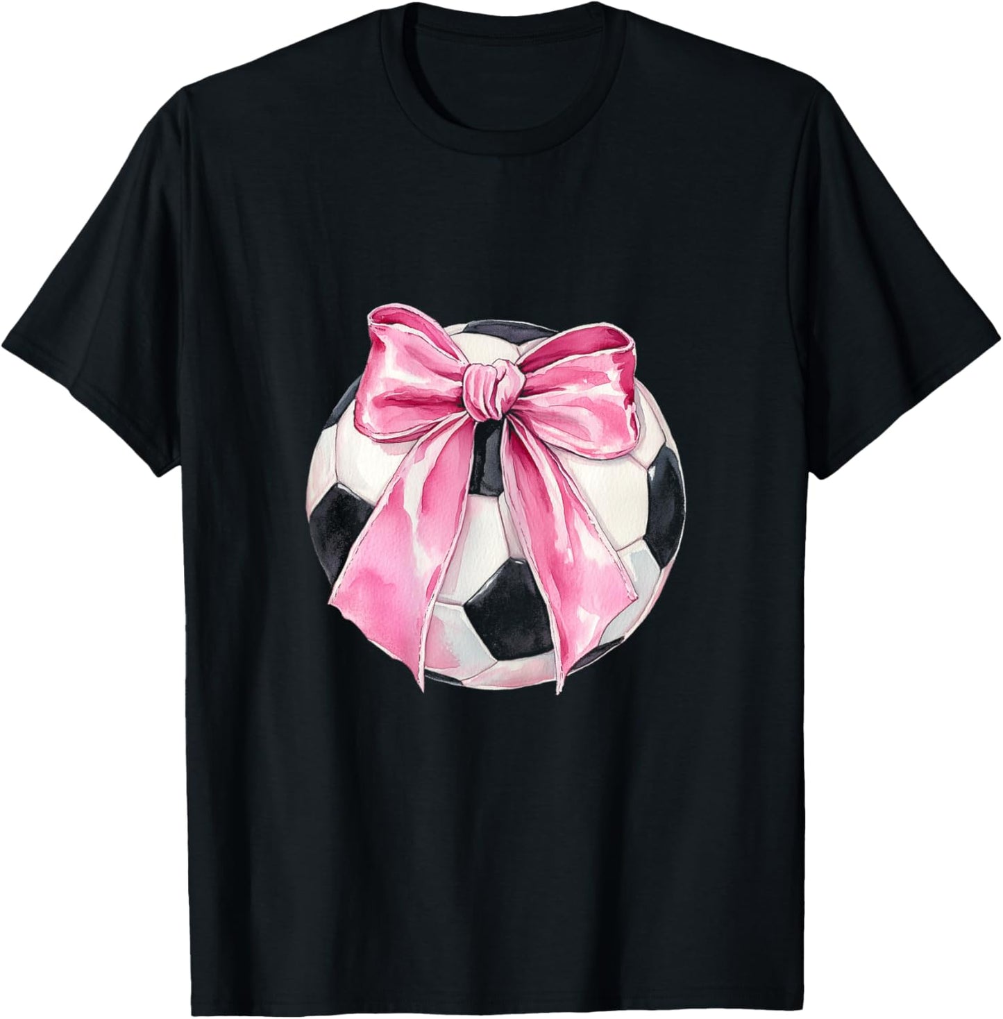 Soccer Ball Pink Coquette Bow Dainty Ribbon Girls Soccer T-Shirt - T-Shirt | Black