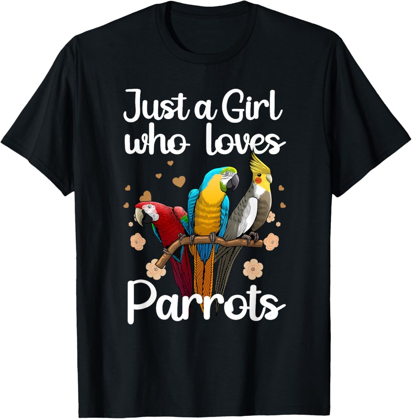 Funny Parrot Gift Parrot Lover Accessories & Stuff Cute Parrot Art Women's Multicolor Short Sleeve for Girls & Female Parrot Lovers T-Shirt - T-Shirt | Black