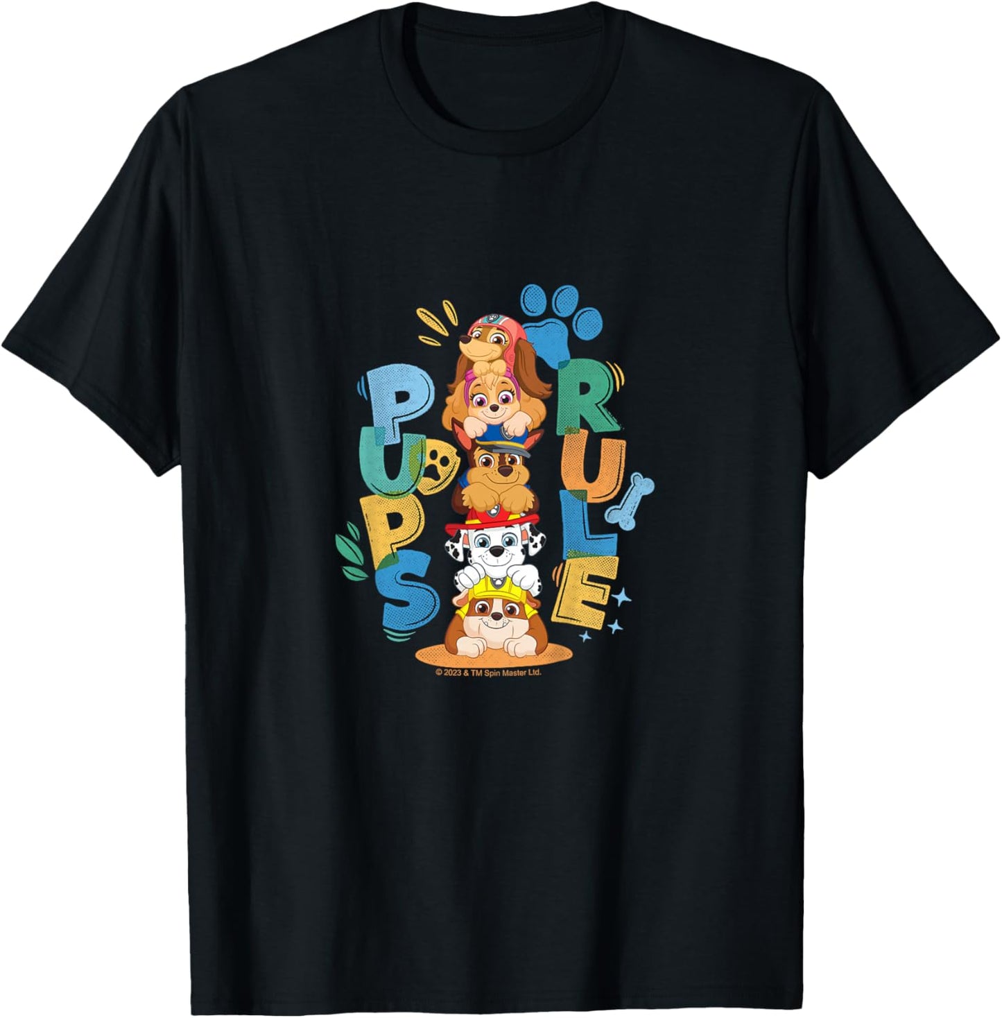 Kids PAW Patrol Pups Rule Cute Colorful Group Shot T-Shirt - T-Shirt | Black