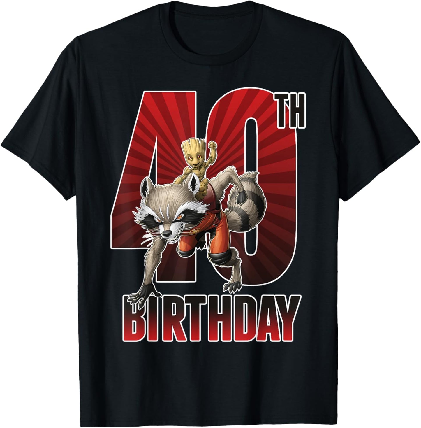 40. Geburtstag von Marvel Rocket und Baby Groot T-Shirt - T-Shirt | Black