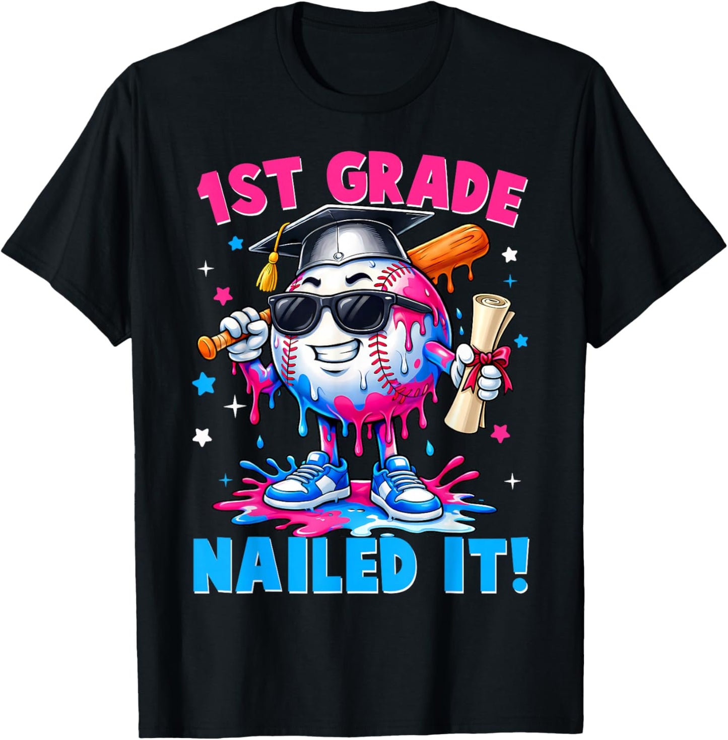 1st Grade Nailed It 2026 Baseball Drip Graduation Kids Boys T-Shirt - T-Shirt | Black