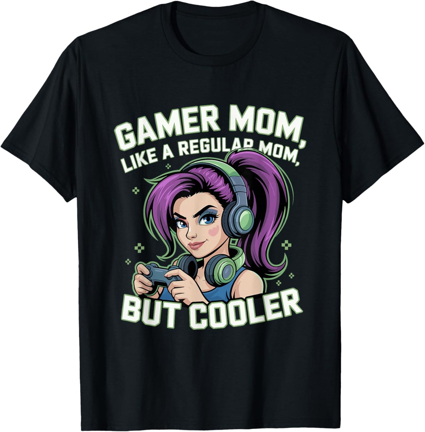 Gaming Mom Gift Mothers Day Cute Purple Hair Gamer Girls T-Shirt - T-Shirt | Black