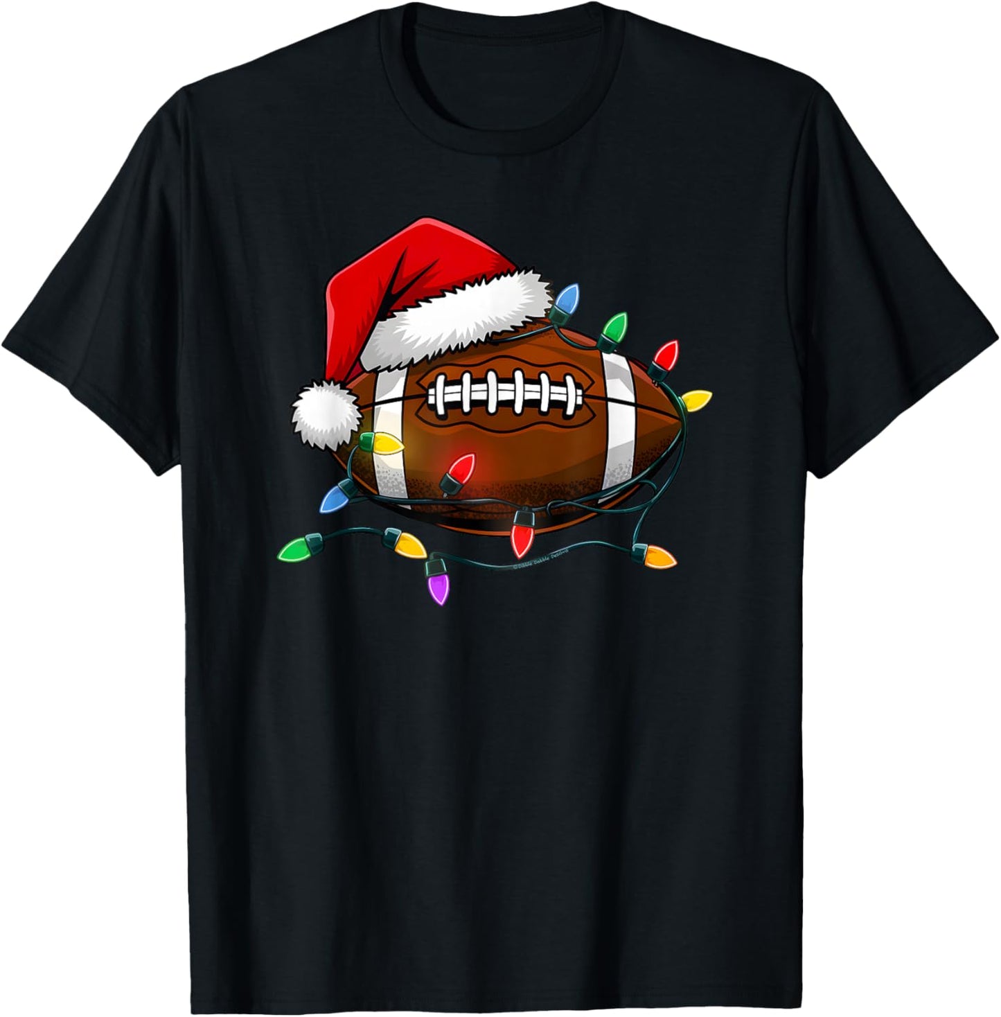 Christmas Football with Santa Hat Christmas Football Player T-Shirt - T-Shirt | Black