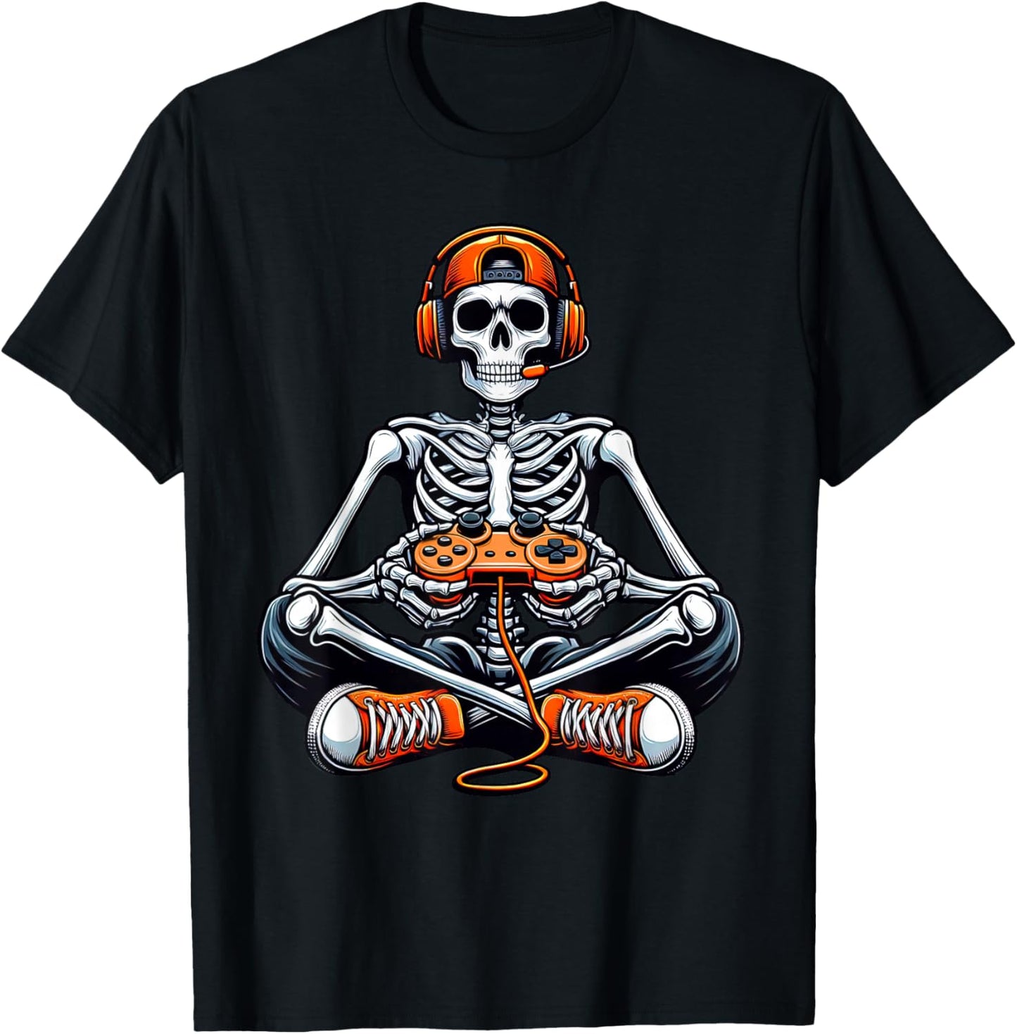 Skeleton Halloween Shirts Gamer Video Gaming Boys Men Kids T-Shirt - T-Shirt | Black