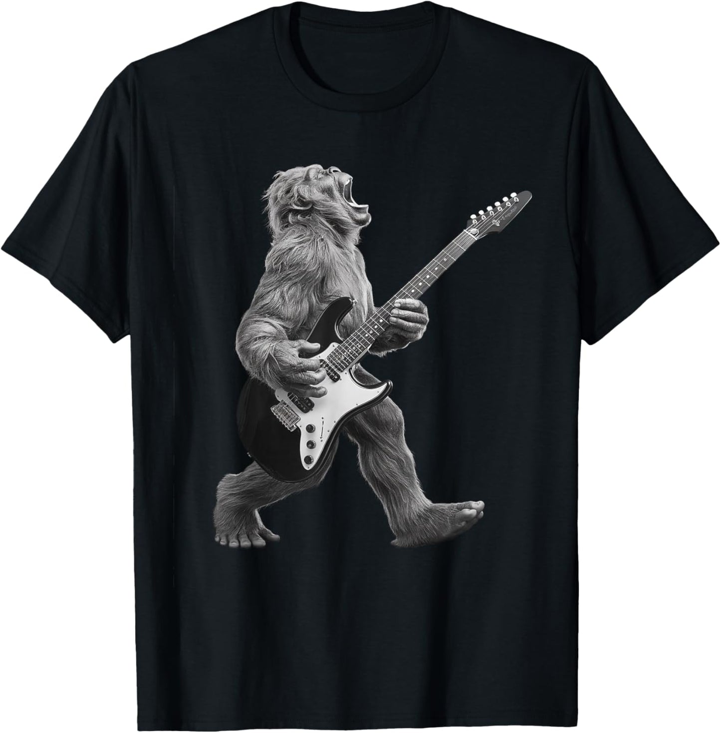 Bigfoot Playing Guitar Rock and Roll Gifts Women Kid T-Shirt - T-Shirt | Black