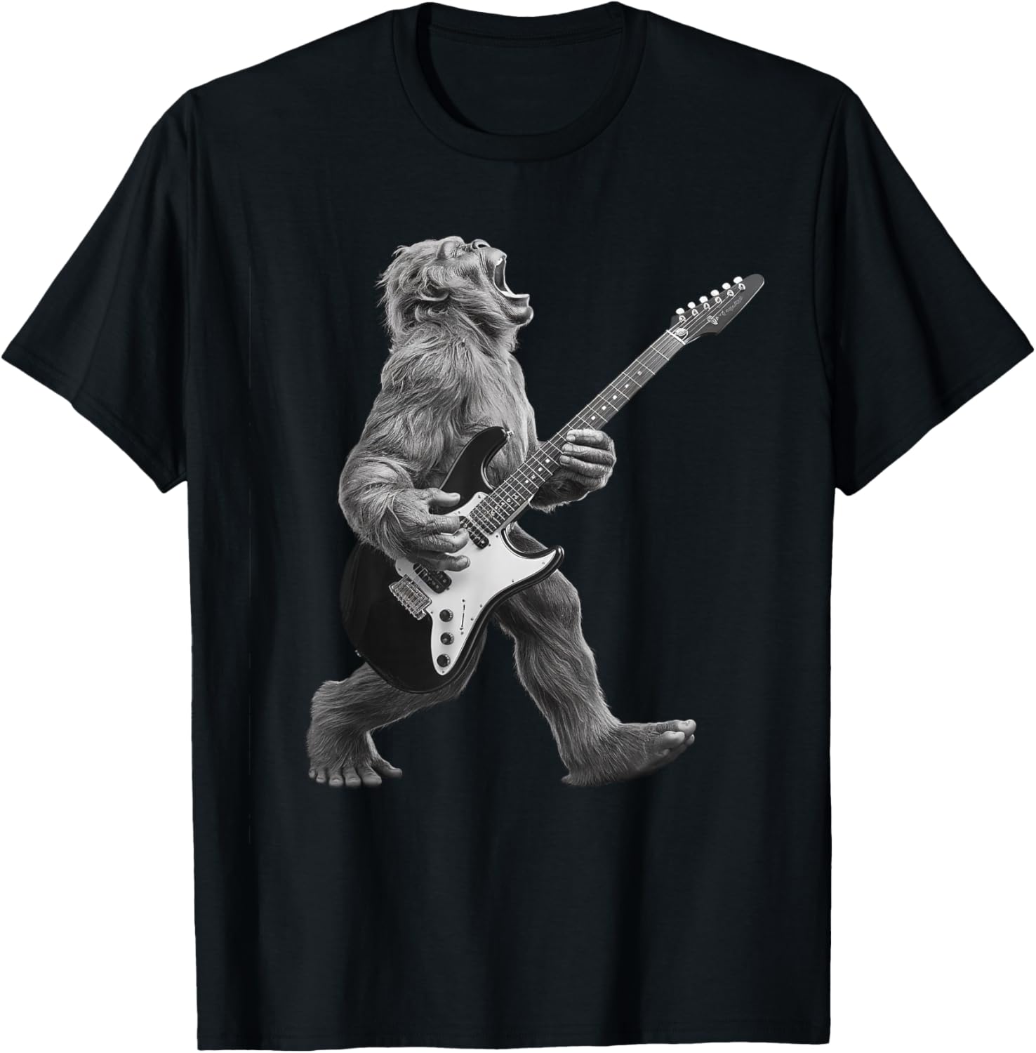 Bigfoot Playing Guitar Rock and Roll Gifts Women Kid T-Shirt - T-Shirt | Black