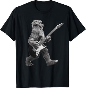 Bigfoot Playing Guitar Rock and Roll Gifts Women Kid T-Shirt - T-Shirt | Black