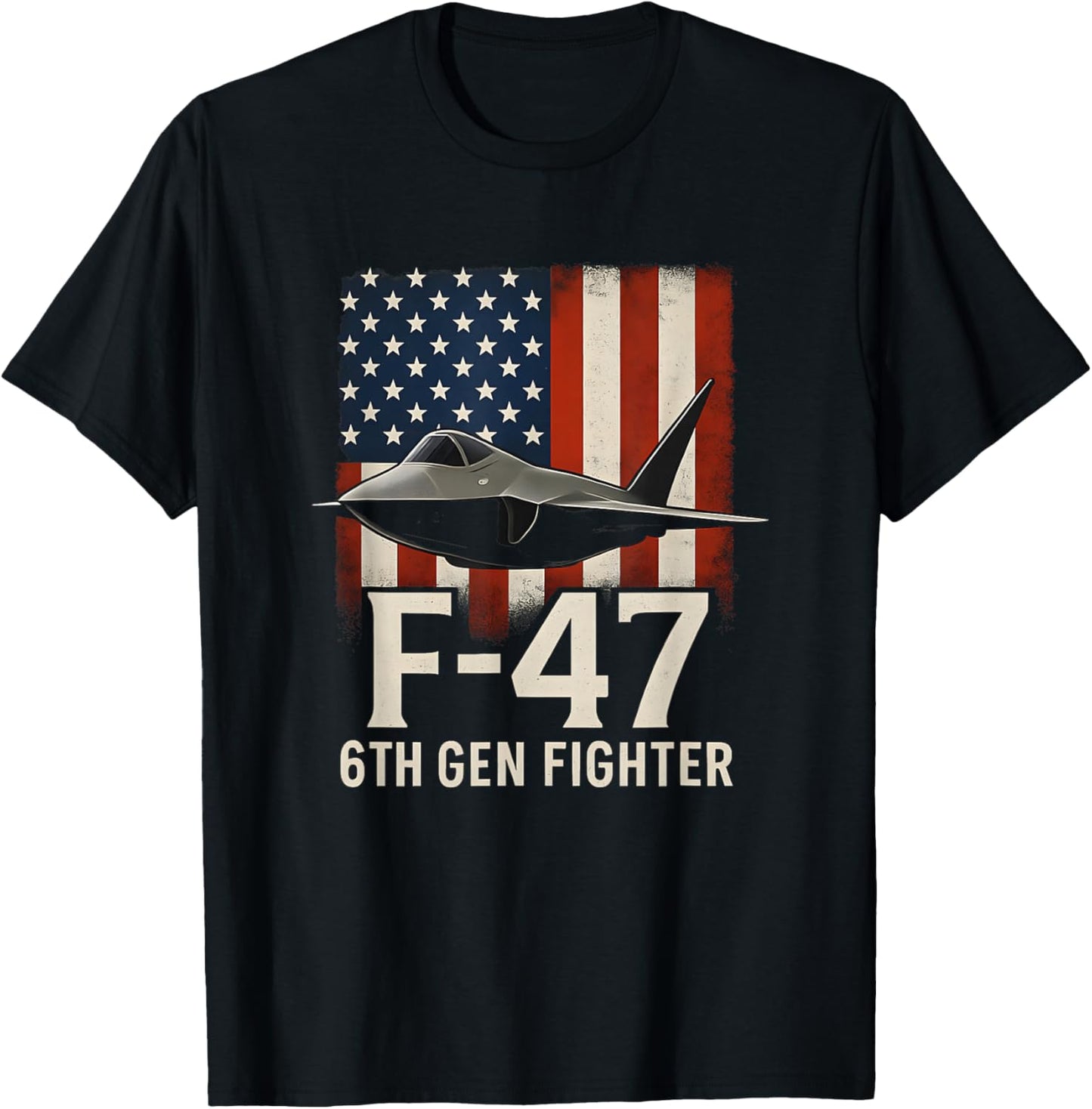 F-47 Air Dominance Fighter Design USA Flag Cool Aircraft T-Shirt - T-Shirt | Black