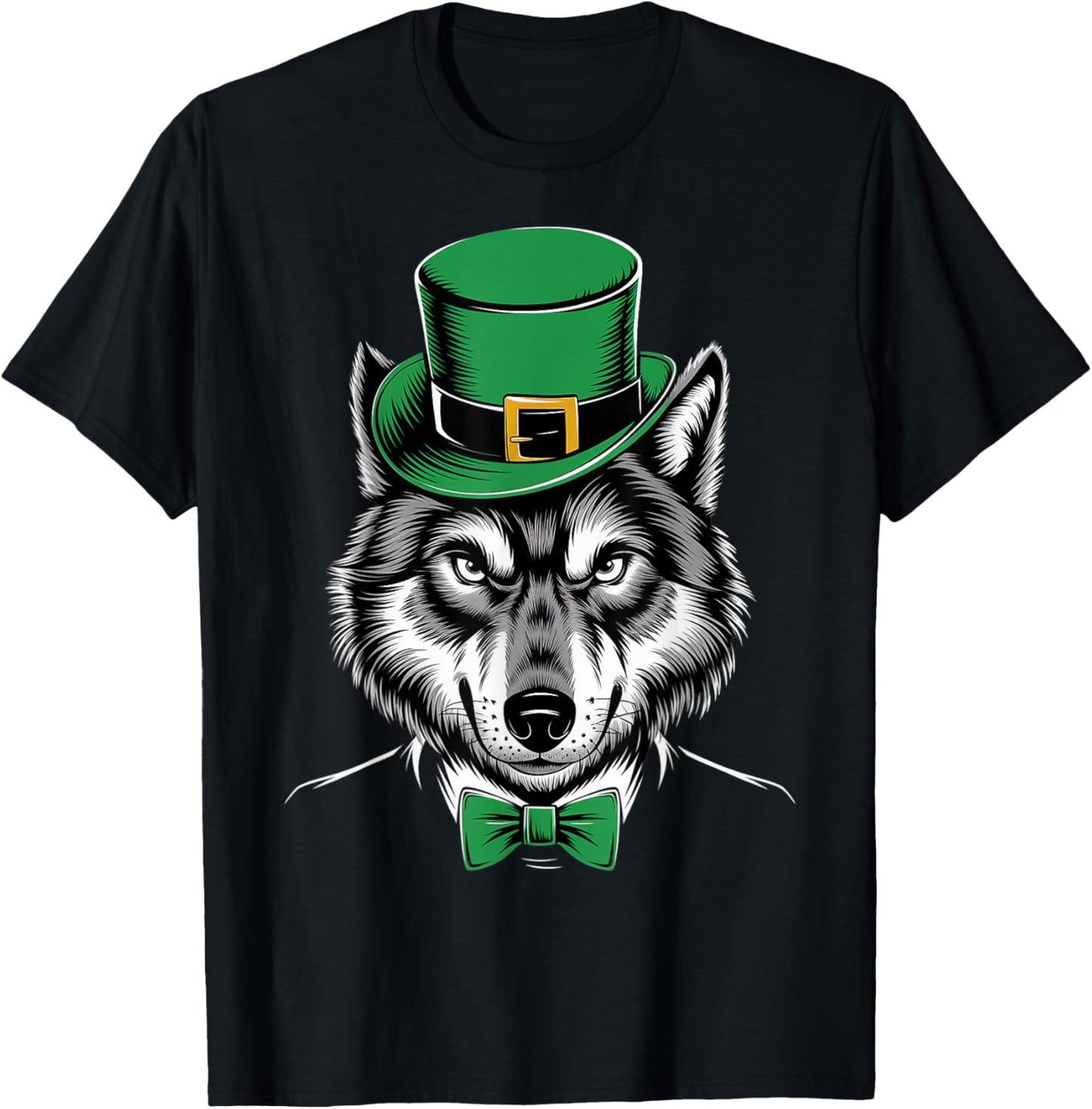 Green Wolf shamrock on St Patricks Day Wolf T-Shirt - T-Shirt | Black