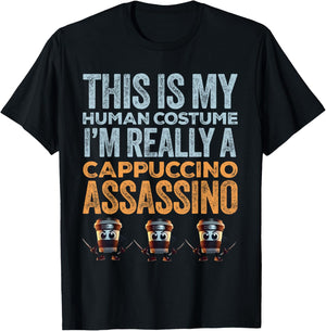Cappuccino Assassino Human Costume Funny Halloween Meme T-Shirt - T-Shirt | Black