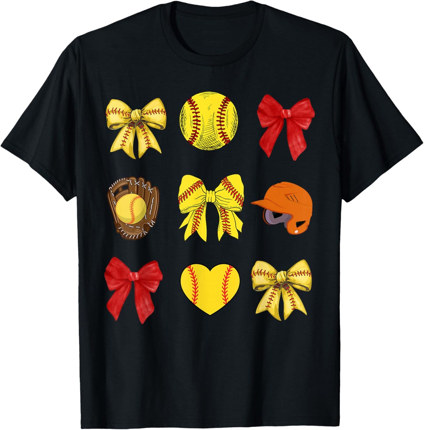 Softball Coquette Bow Softball Mama Softball Mom Mothers Day T-Shirt - T-Shirt | Black