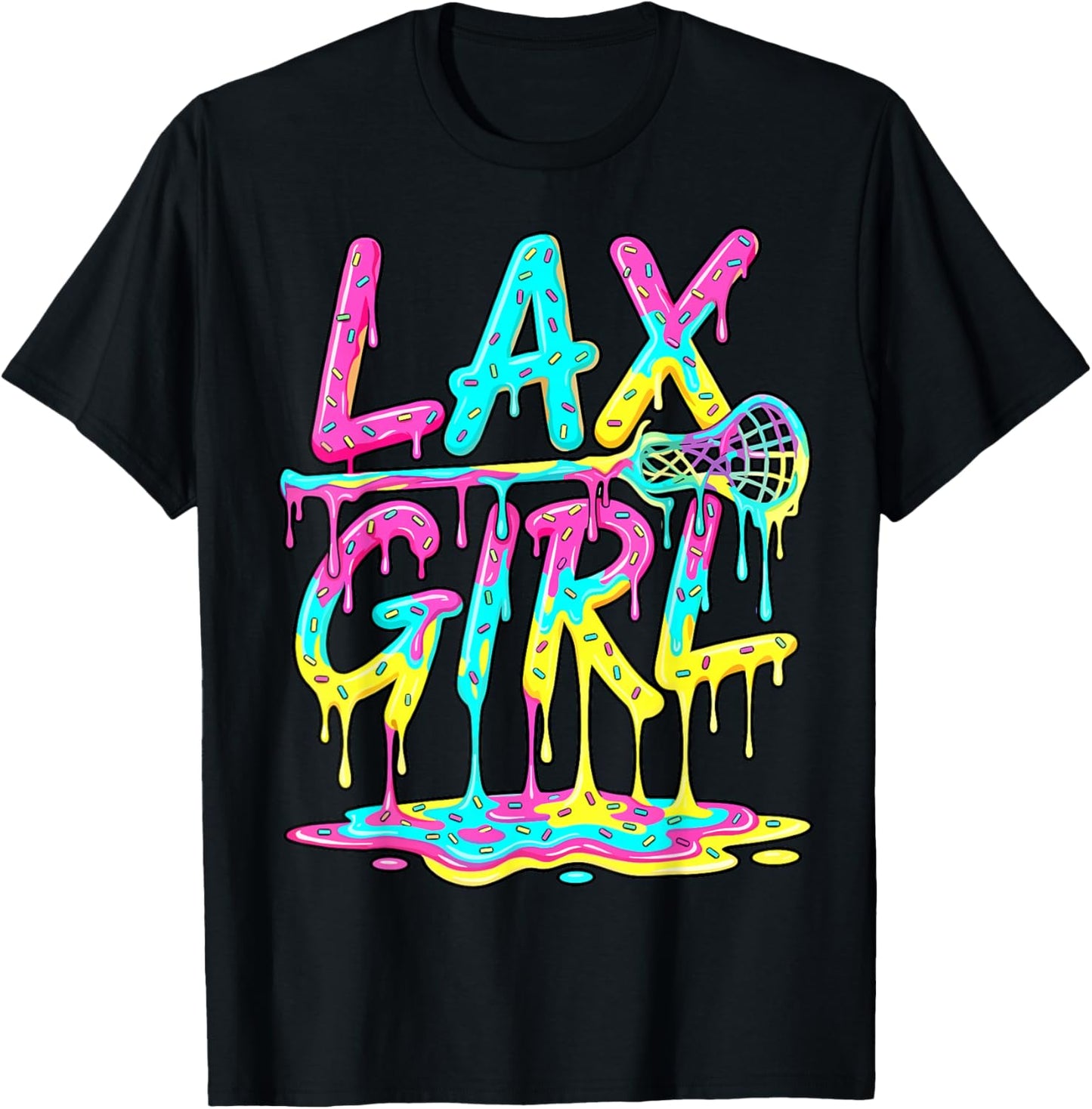 Lax Girl Lacrosse Ice Cream Funny Drip T-Shirt - T-Shirt | Black