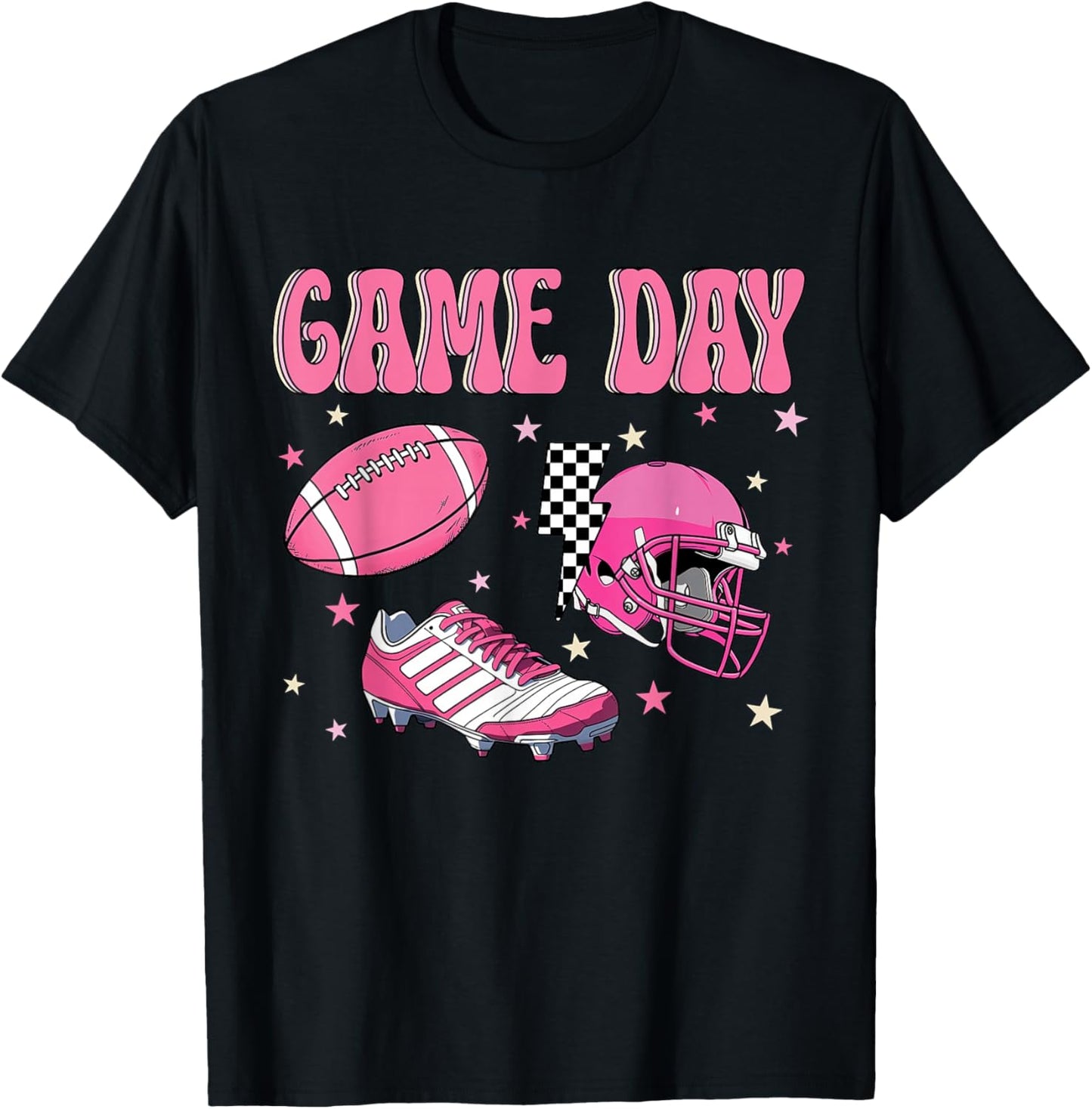 Pink Football Game Day Jersey - Sporty Fan Apparel T-Shirt - T-Shirt | Black