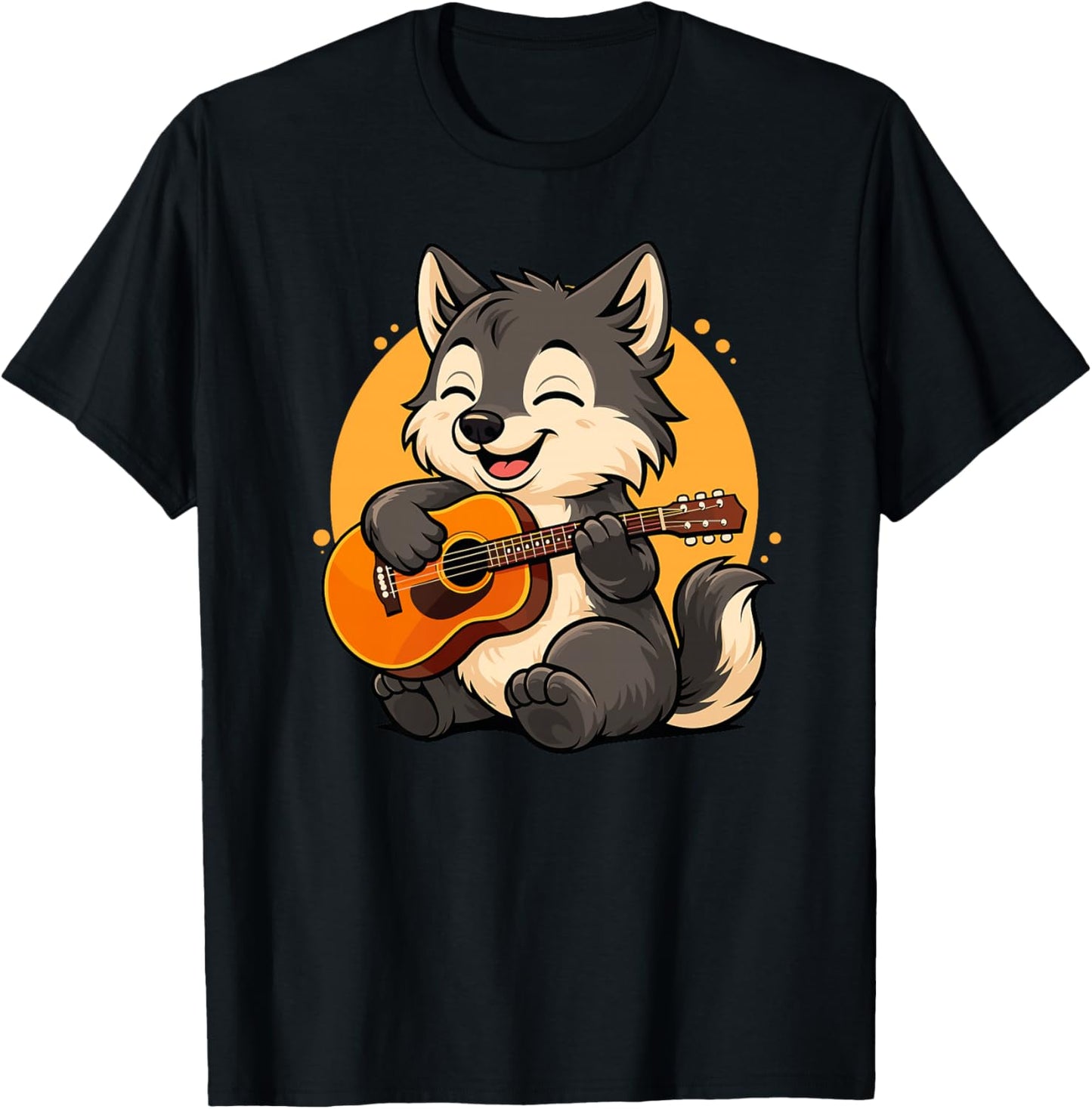 Loup Jouant de la Guitare Graphique Loup garçons Filles Amateurs de Guitare Haut de Gamme T-Shirt - T-Shirt | Black