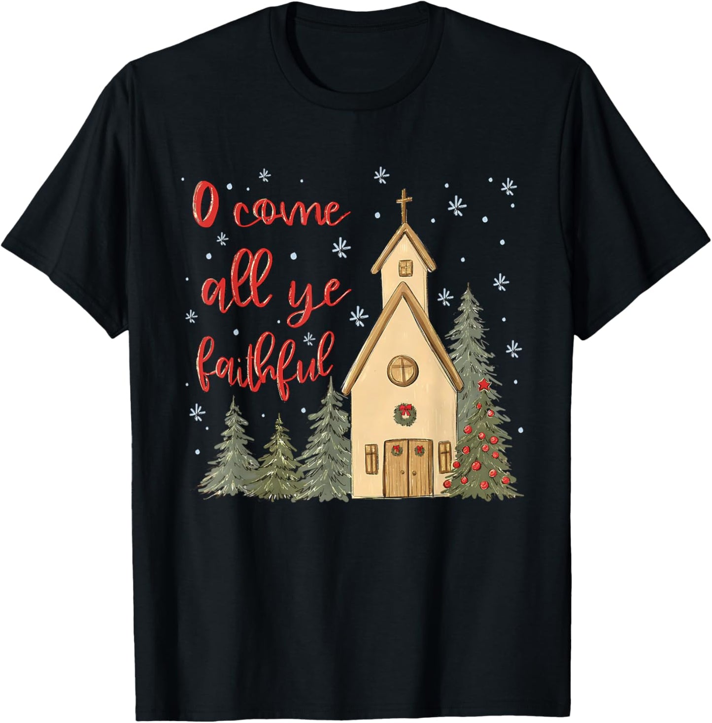 Vintage O Come All Ye Faithful Religious Christian Christmas T-Shirt - T-Shirt | Black