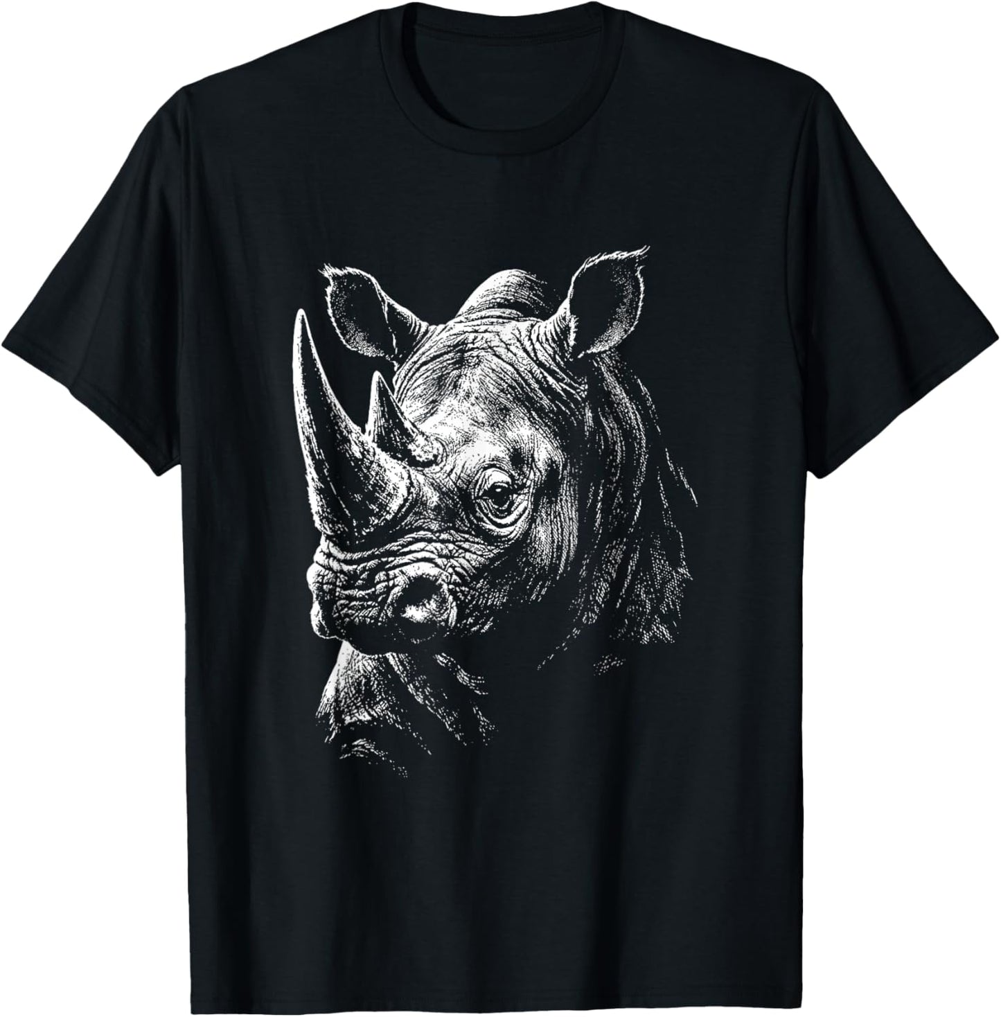 Rhino Portrait Black and White Rhinoceros Lover T-Shirt - T-Shirt | Black