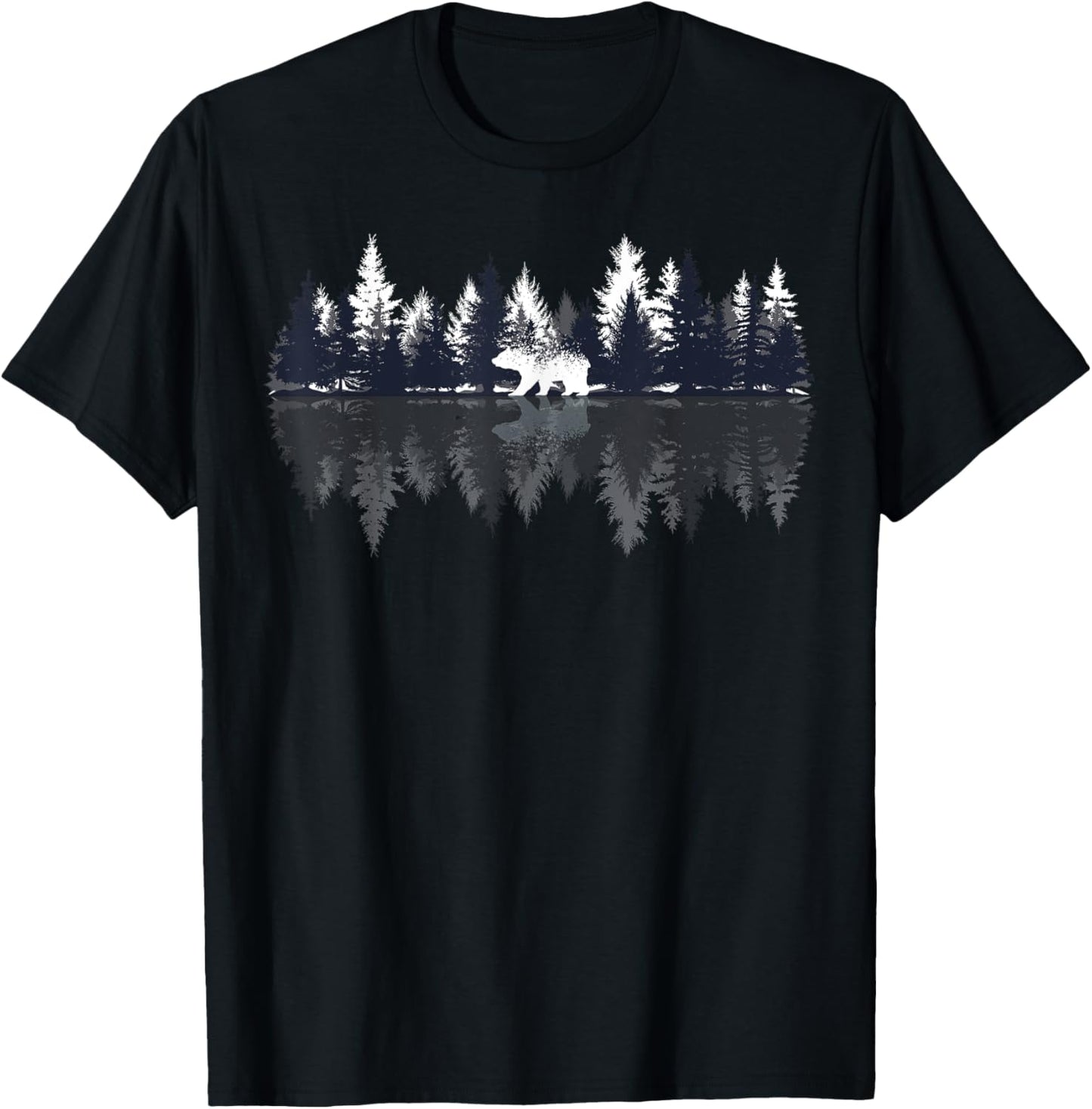 Lake Shadow Bear Shadow Graphic Mountains Forrest Outdoor T-Shirt - T-Shirt | Black
