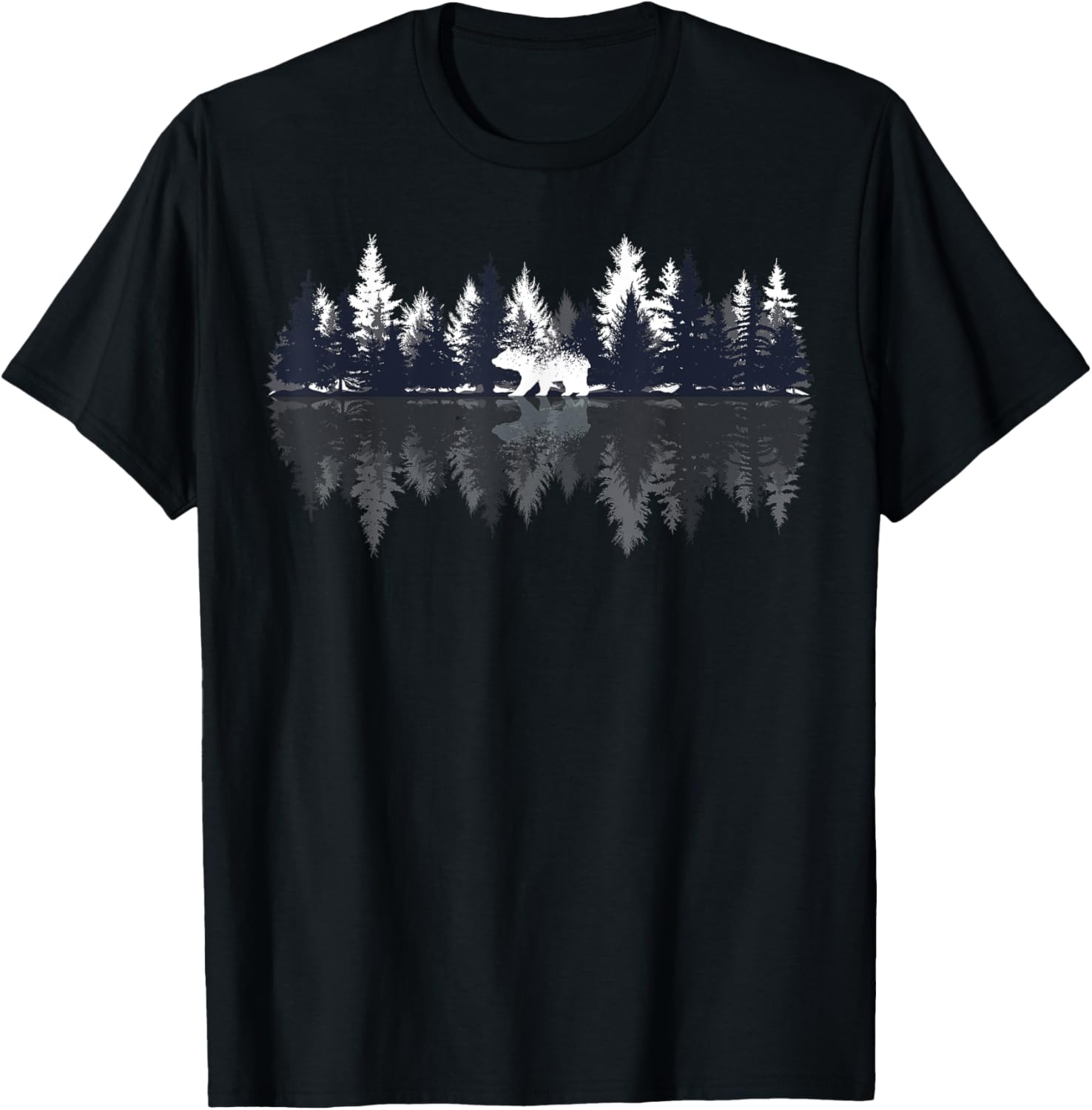 Lake Shadow Bear Shadow Graphic Mountains Forrest Outdoor T-Shirt - T-Shirt | Black