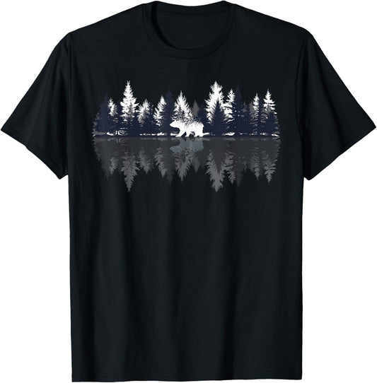 Lake Shadow Bear Shadow Graphic Mountains Forrest Outdoor T-Shirt - T-Shirt | Black