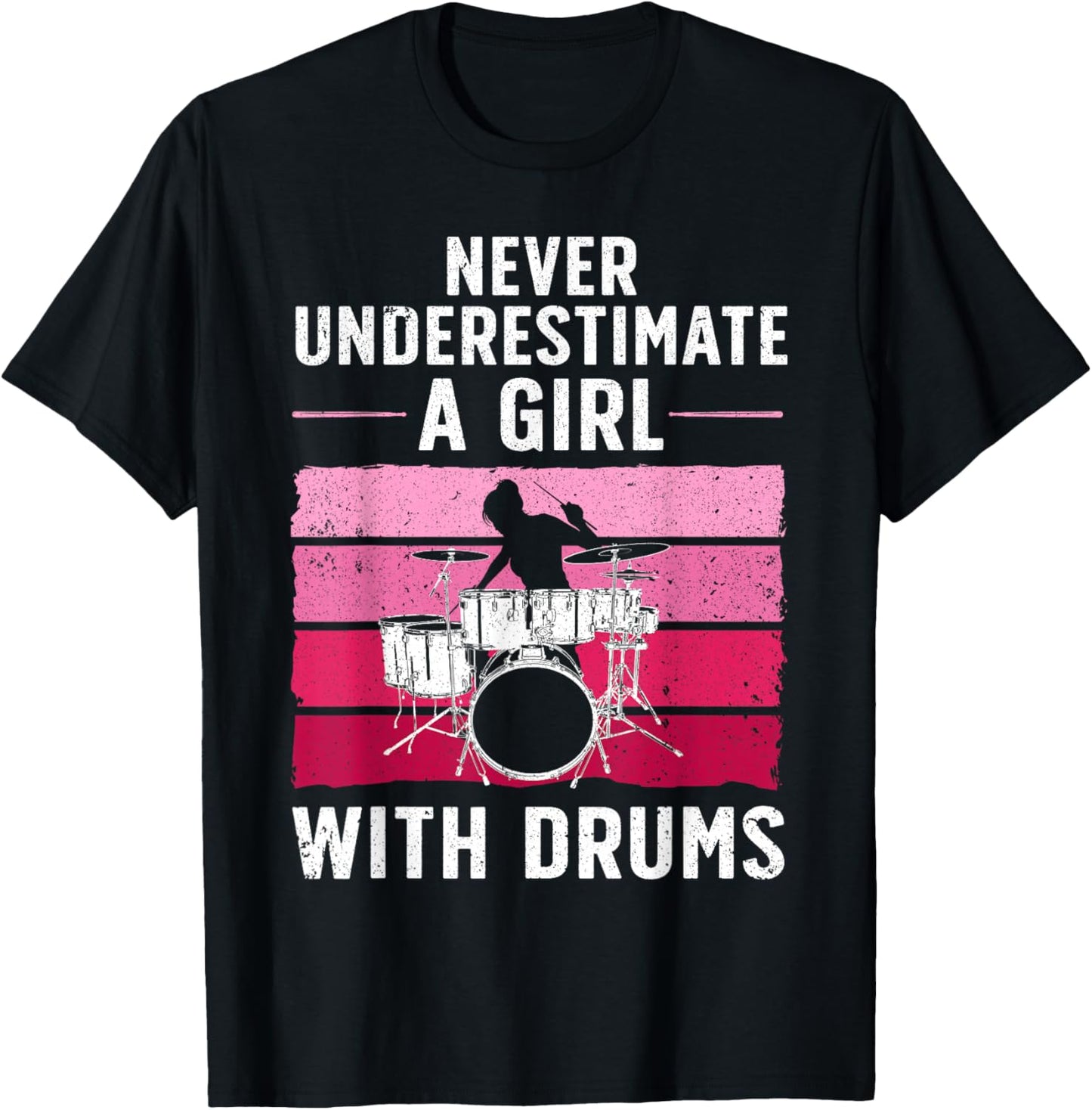 Funny Drummer Art For Girls Women Drumming Drum Set Drummer T-Shirt - T-Shirt | Black
