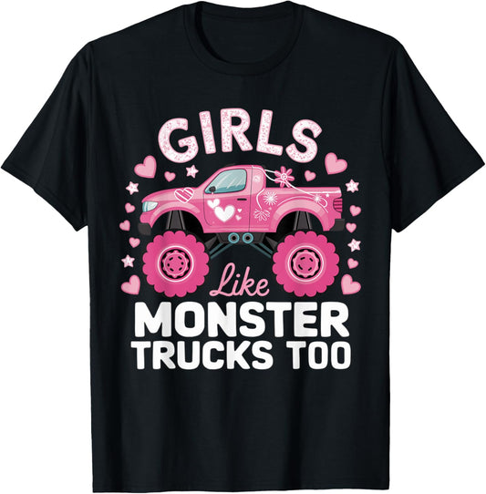 Cute Monster Truck Girls Like Monsters Too T-Shirt - T-Shirt | Black