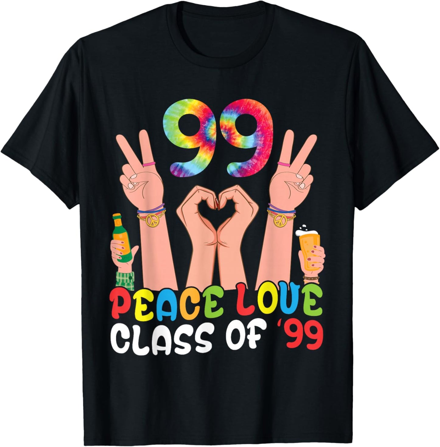 Peace Love Class of 99 Retro Tie Dye 1999 Reunion Senior T-Shirt - T-Shirt | Black