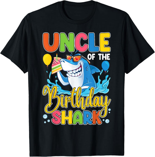 Funny Uncle Of The Shark Birthday Animal Lover Boys Girls T-Shirt - T-Shirt | Black