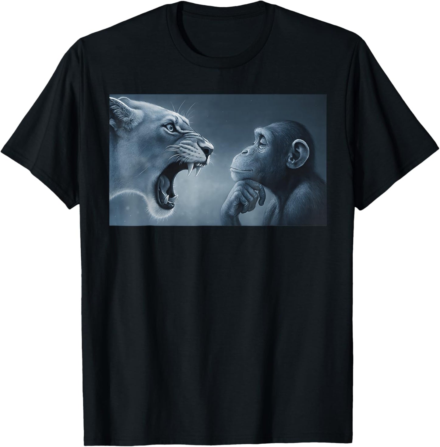 Lion Yelling at Monkey Monkey and Lion Meme Monkey Thinking T-Shirt - T-Shirt | Black