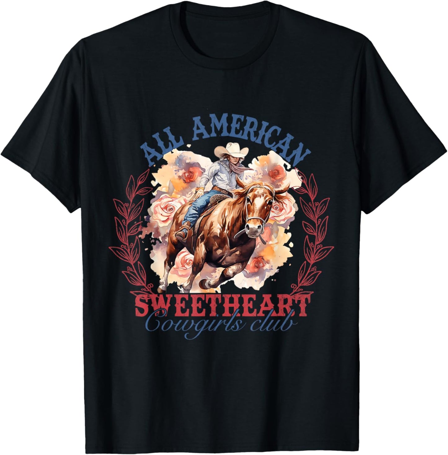 All Sweetheart American, Rodeo Cowgirl American Patriotic T-Shirt - T-Shirt | Black