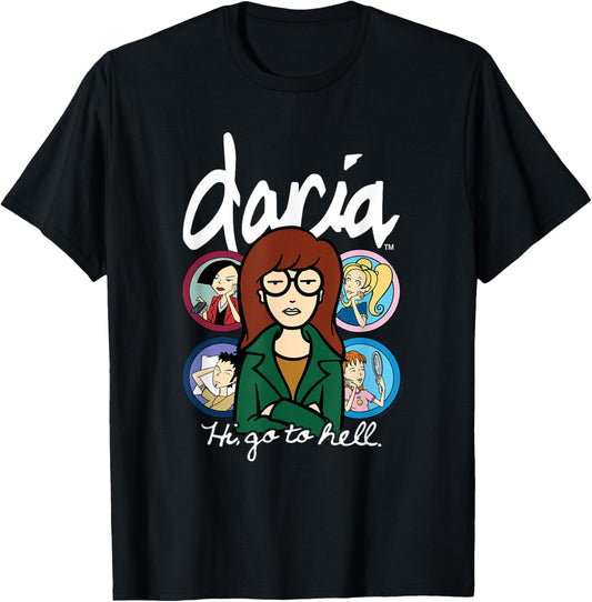 Daria Portrait with Character Bubbles Retro Cartoon T-Shirt - T-Shirt | Black
