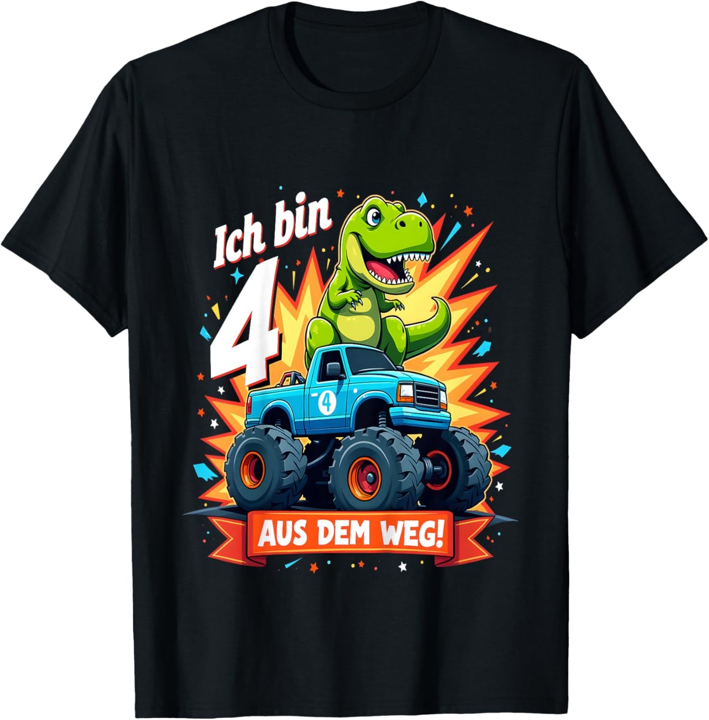 Kinder Ich bin 4 Dinosaurier Monstertruck Kindergeburtstag T-Shirt - T-Shirt | Black