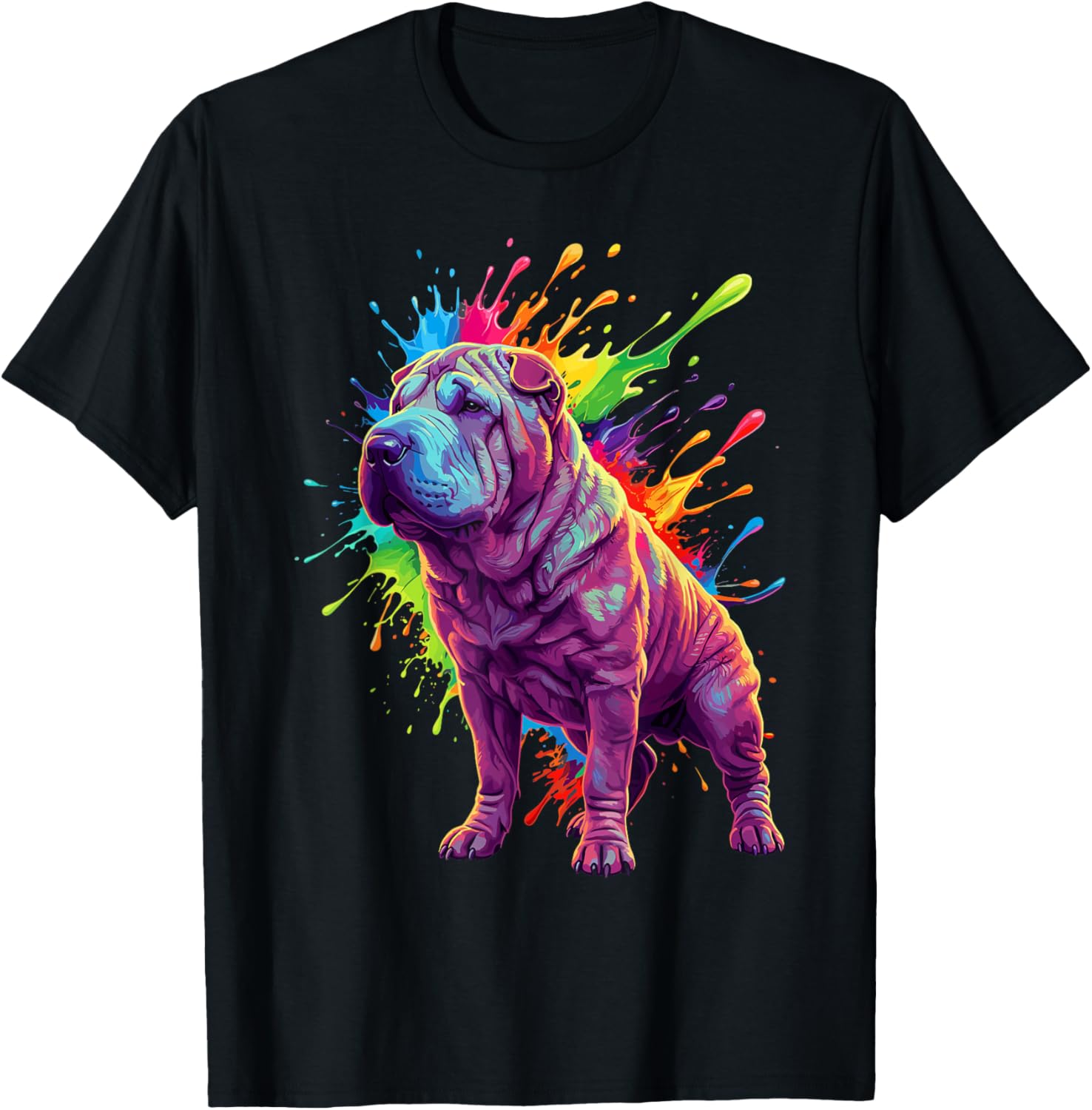 Splash Art Shar Pei Dog T-Shirt - T-Shirt | Black