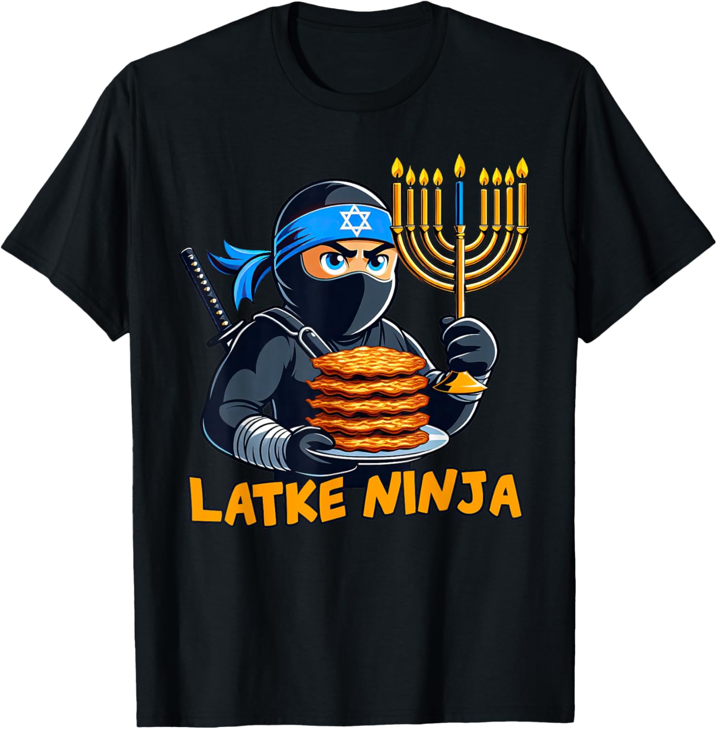 Latke Ninja Chanukah Hanukkah Food Jewish T-Shirt - T-Shirt | Black