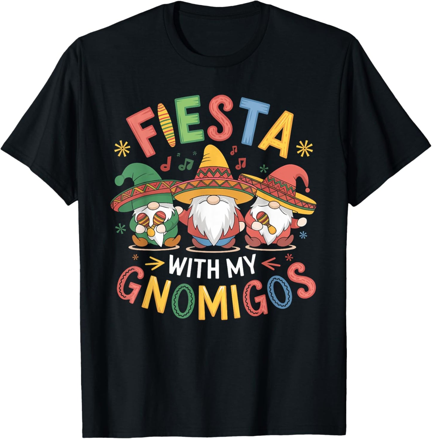 Fiesta With My Gnomigos Funny Cinco de Mayo Design T-Shirt - T-Shirt | Black