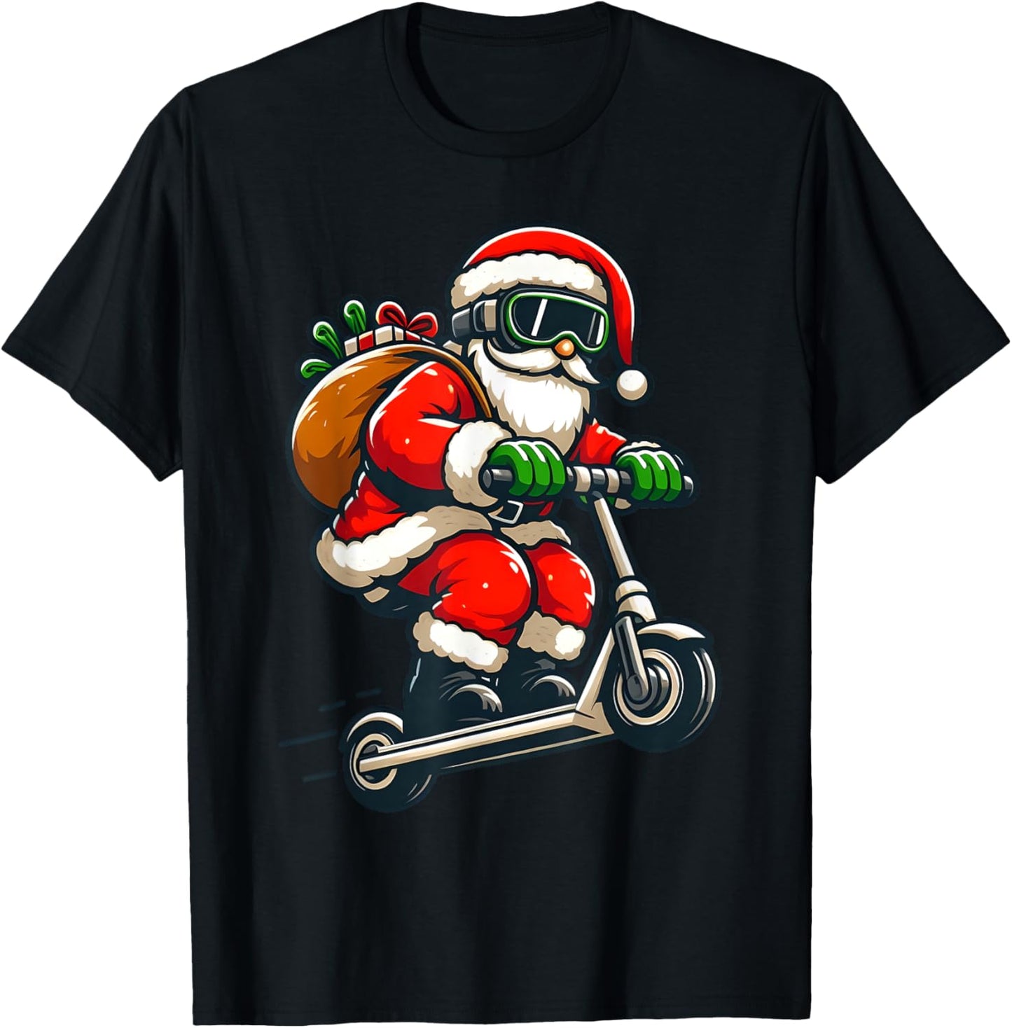 Santa Riding Scooter Christmas Pajama for Toddlers Kids Boys T-Shirt - T-Shirt | Black
