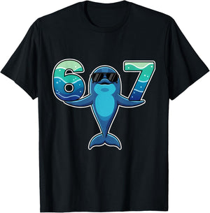 67 Dolphin Sunglasses Gen Alpha Slang Funny six Seven Meme T-Shirt - T-Shirt | Black