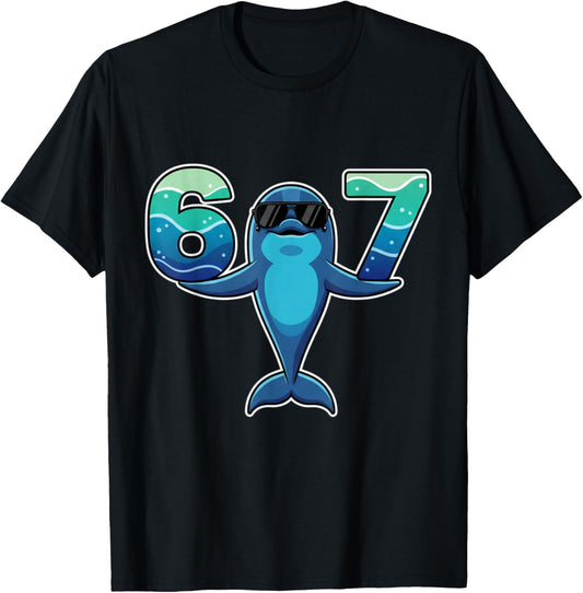 67 Dolphin Sunglasses Gen Alpha Slang Funny six Seven Meme T-Shirt - T-Shirt | Black