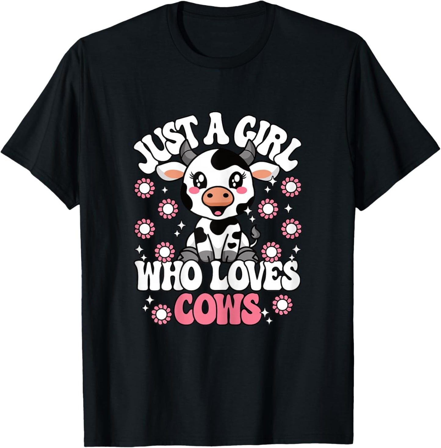 Just A Girl Who Loves Cows Cute Cow Lover Girls Kids T-Shirt - T-Shirt | Black